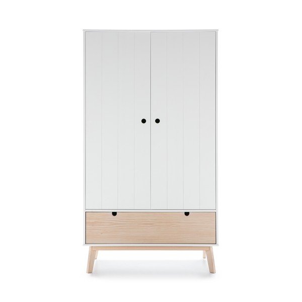 Biela detská šatníková skriňa s nohami z borovicového dreva Marckeric Kiara-image-2