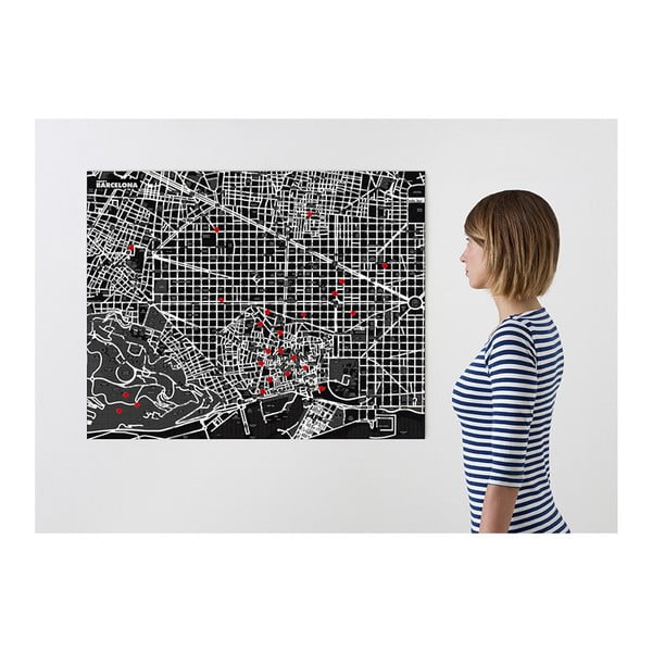 Čierna nástenná mapa Palomar Pin Barcelona