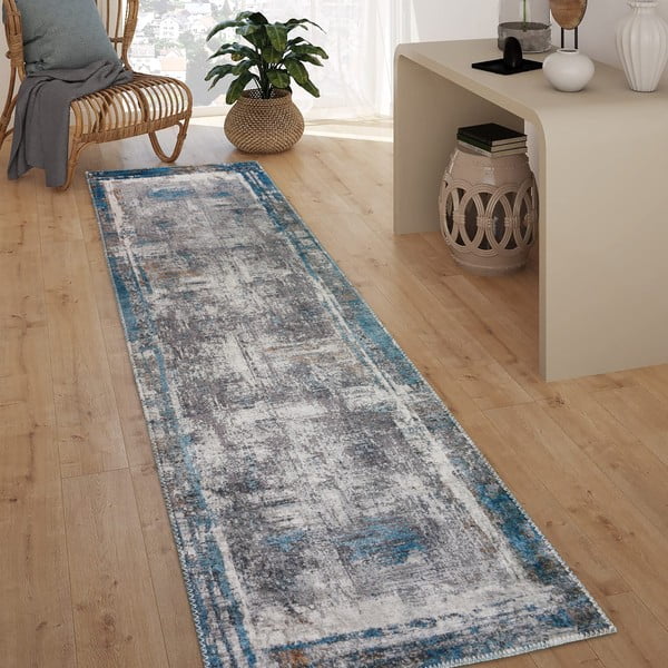 Modrý prateľný behúň 80x200 cm Abstract Colors Blue – Vitaus-image-1