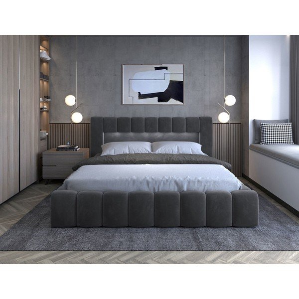 Sivá čalúnená dvojlôžková posteľ s úložným priestorom s roštom 140x200 cm Lamica – ELTAP-image-2