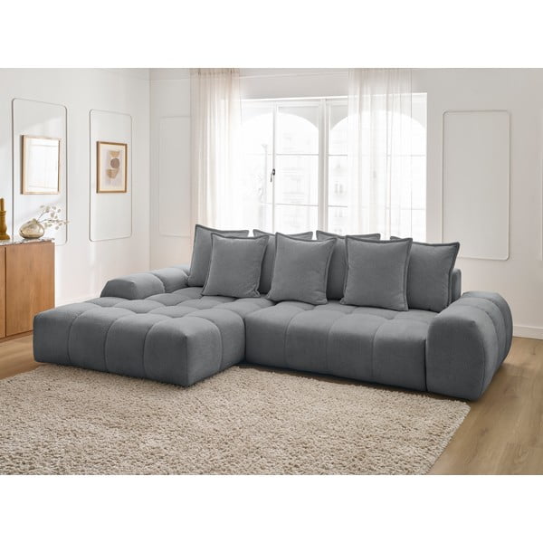 Tmavosivá ženilková rozkladacia/s úložným priestorom rohová pohovka (ľavý roh/s leňoškou) Everest – Bobochic Paris-image-1