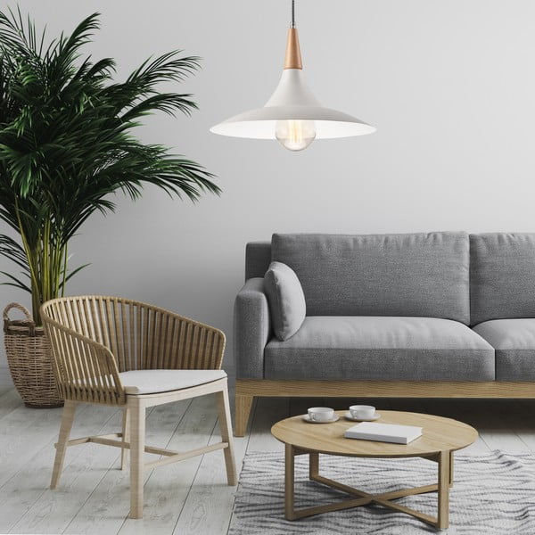 Biele závesné svietidlo s kovovým tienidlom ø 30 cm Ufo – LAMKUR-image-1