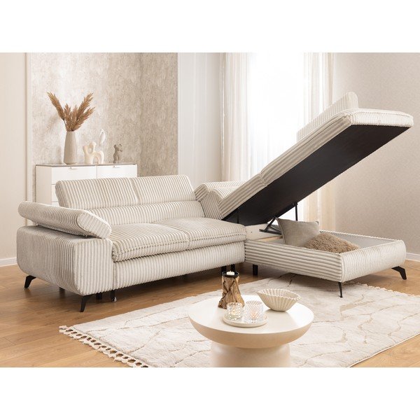 Krémovobiela menčestrová rohová pohovka (pravý roh/do L) Marbeya  – Ropez-image-4