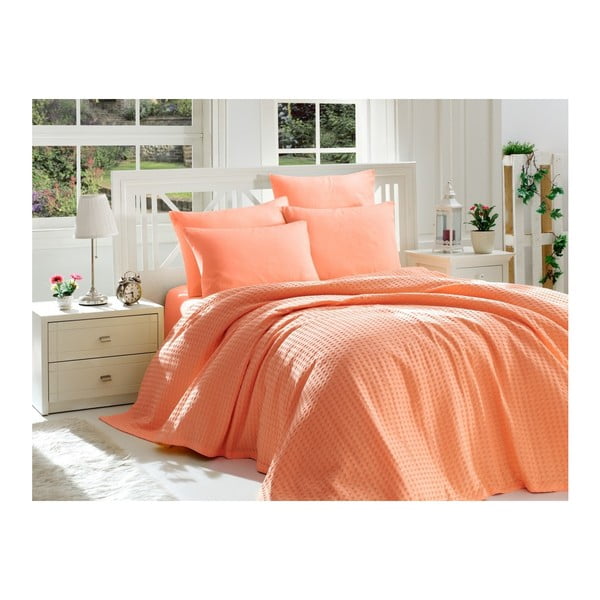 Oranžový posteľný set z bavlny na dvojlôžko, 220 × 240 cm