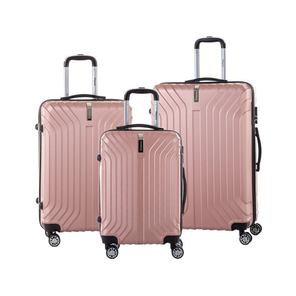 Sada 3 svetloružových cestovných kufrov na kolieskách so zámkom SINEQUANONE