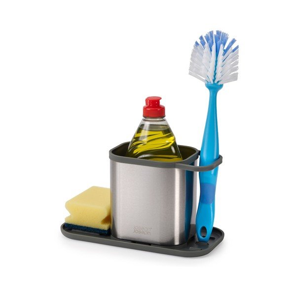 Kovový stojan na umývacie prostriedky v lesklej striebornej farbe Duo Steel – Joseph Joseph