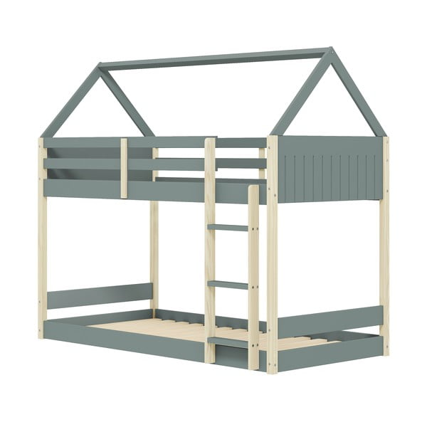 Domčeková/poschodová detská posteľ s roštom 90x190 cm v prírodnej farbe/sivozelená Valka – Marckeric-image-3