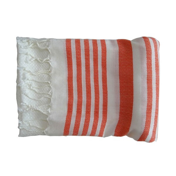 Červeno-biela ručne tkaná osuška z prémiovej bavlny Petek, 100 × 180 cm