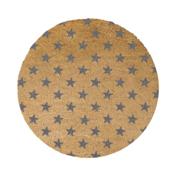Sivá okrúhla rohožka z prírodného kokosového vlákna Artsy Doormats Stars, ⌀ 70 cm