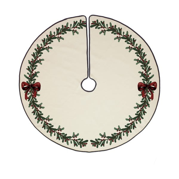 Krémovobiely umyvateľný okrúhly koberec pod stromček s vianočným motívom ø 130 cm – Butter Kings