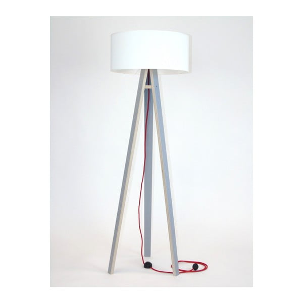 Sivá stojacia lampa s bielym tienidlom a červeným káblom Ragaba Wanda