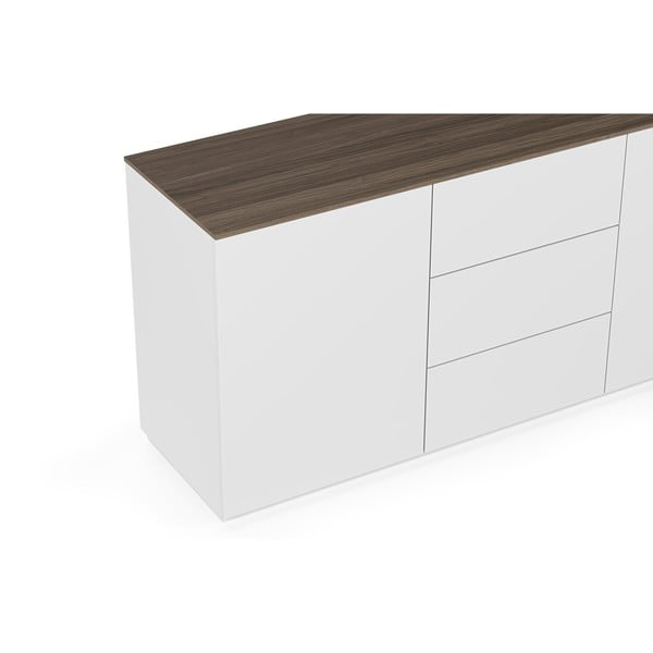 Biela komoda s doskou v dekore orechového dreva s 3 zásuvkami a 2 dvierkami TemaHome Join-image-3