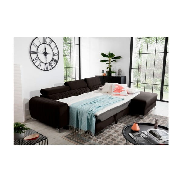 Tmavohnedá zamatová rozkladacia/s úložným priestorom rohová pohovka (pravý roh/s leňoškou) Grayson – ELTAP-image-4