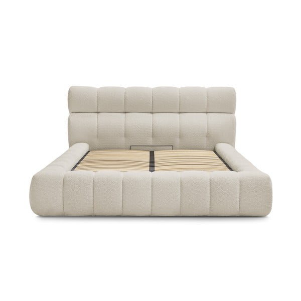 Béžová čalúnená dvojlôžková posteľ s úložným priestorom s roštom 180x200 cm Mont Blanc – Bobochic Paris-image-2