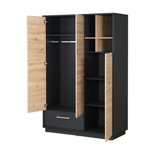 Detská šatníková skriňa v dekore duba v antracitovo–prírodnej farbe 132x195 cm Lenn – Roba-image-4