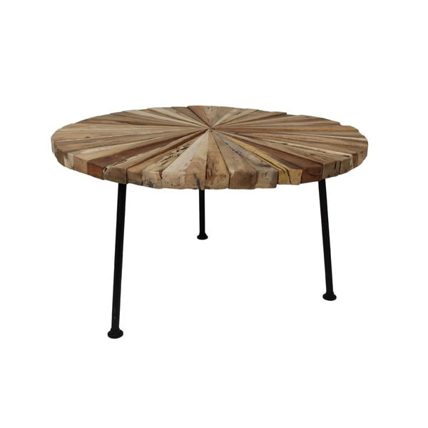 Odkladací stolík z teakového dreva a čiernymi nohami HSM Collection Sun Round, ⌀ 80 cm