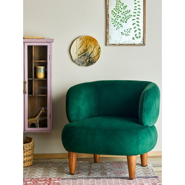 Tmavozelené zamatové kreslo ušiak Ruperta – Bloomingville-image-1