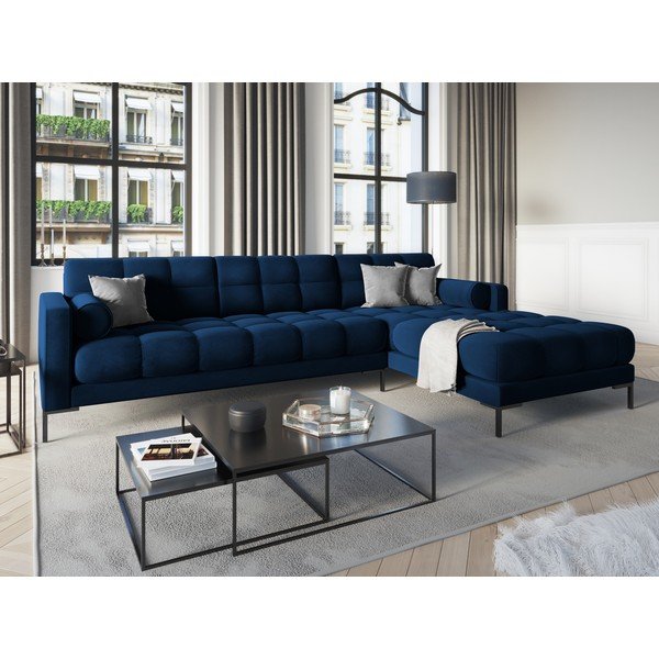 Tmavomodrá zamatová rohová pohovka Cosmopolitan Design Bali, pravý roh-image-1