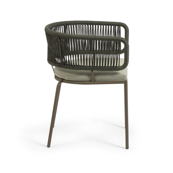 Záhradná stolička s oceľovou konštrukciou a zeleným výpletom Kave Home Nadin-image-2