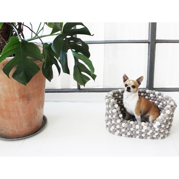Svetlý sivo-biely guľôčkový vlnený pelech pre domáce zvieratá Wooldot Ball Pet Basket, 40 x 30 cm-image-2