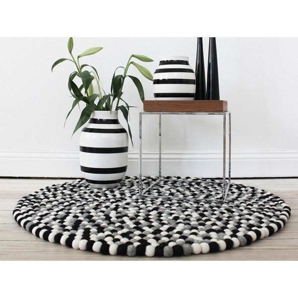 Čierno-biely guľôčkový vlnený koberec Wooldot Ball rugs, ⌀ 200 cm-image-2