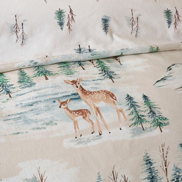 Flanelové obliečky na dvojlôžko v prírodnej farbe 200x200 cm Brushed Christmas Deer – Catherine Lansfield-image-3