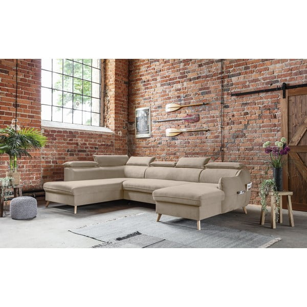 Béžová zamatová rozkladacia rohová pohovka do "U" (ľavý roh) Sweet Harmony – Miuform-image-3