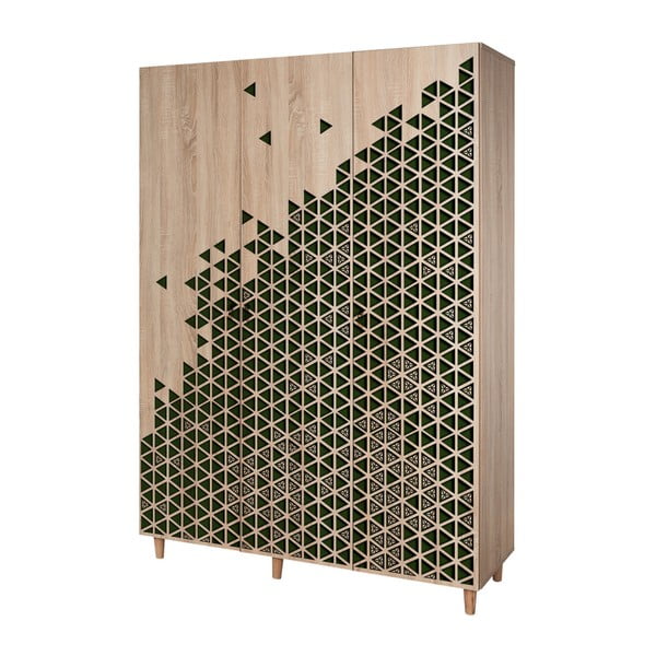 Trojdverová šatníková skriňa Mode Geometry Green, 135 × 192 cm