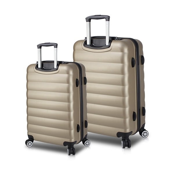 Sada 2 cestovných kufrov na kolieskach s USB porty v zlatej farbe My Valice RESSNO Cabin & Medium