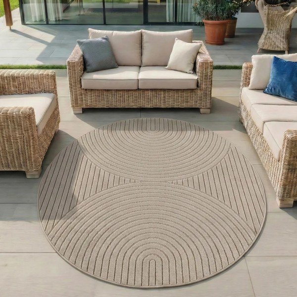 Béžový okrúhly vnútorný a vonkajší koberec ø 120 cm Nova – Ayyildiz Carpets-image-1