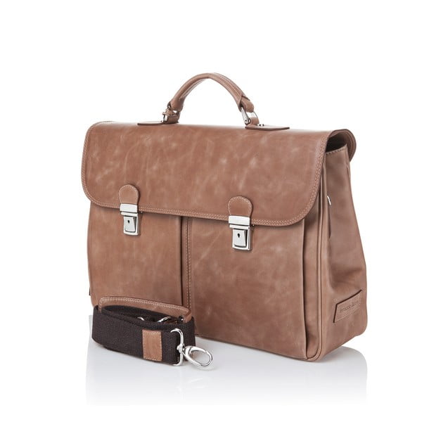 Koňakovohnedá pánska aktovka z teľacej kože Ferruccio Laconi Brief-image-1