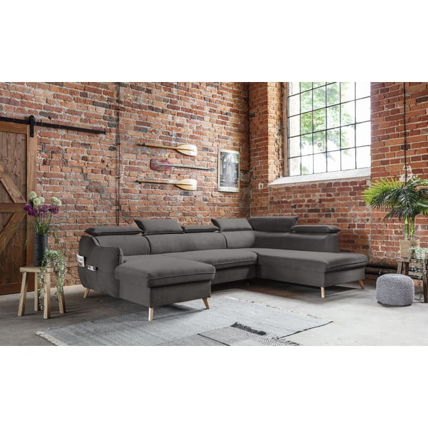 Tmavosivá zamatová rozkladacia rohová pohovka do "U" (pravý roh) Sweet Harmony – Miuform-image-4