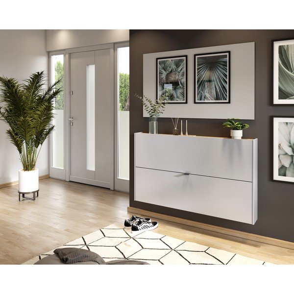 Krémovobiela výklopná/závesná skrinka na topánky v dekore duba 140x83x18 cm Ameca – Germania-image-1