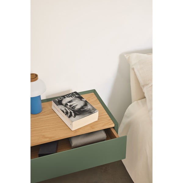 Zelený závesný nočný stolík s doskou v dubovom dekore Arista – Teulat-image-2