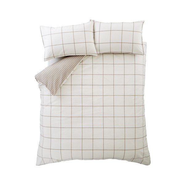 Krémovobiele/taupe flanelové obliečky na dvojlôžko 200x200 cm Brushed Regal Check – Bianca
