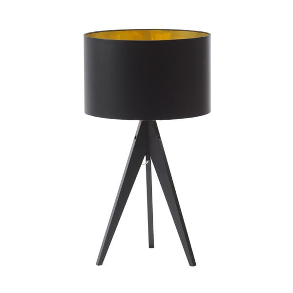 Čierno-zlatá stolová lampa 4room Artist, čierna lakovaná breza, Ø 33 cm