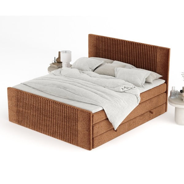 Oranžová boxspring posteľ s úložným priestorom 160x200 cm Bergamo – Maison de Rêve-image-4