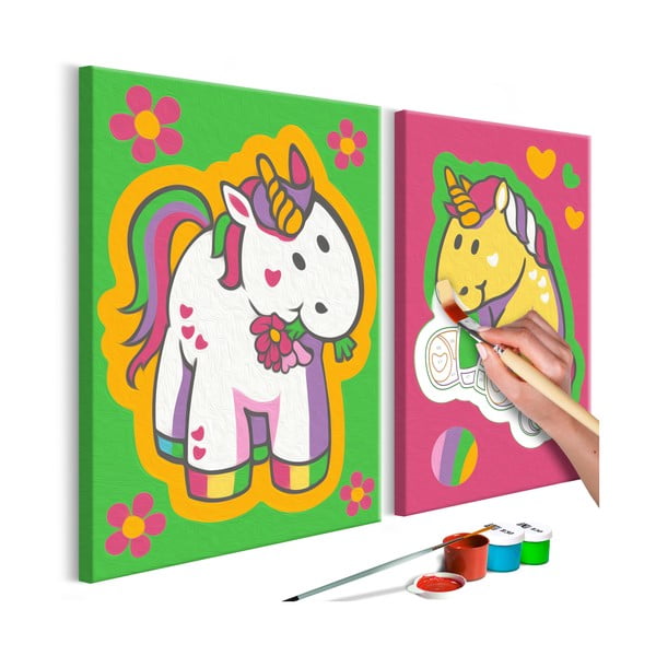 DIY set na tvorbu vlastného obrazu na plátne Artgeist Lovely Unicorns, 33 × 33 cm