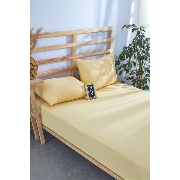 Žltá napínacia bavlnená plachta a obliečka na vankúš v súprave 180x200 cm – Mila Home