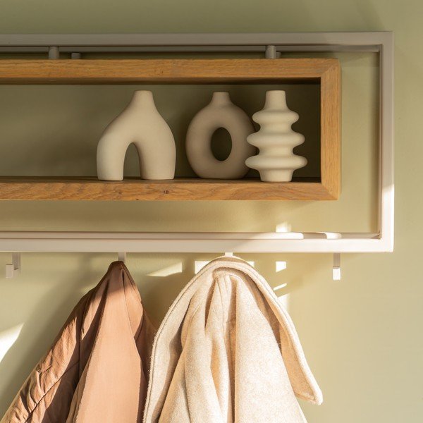 Nástenný vešiak z dubového dreva v prírodnej farbe/taupe s poličkou 118 cm School – Spinder Design-image-1
