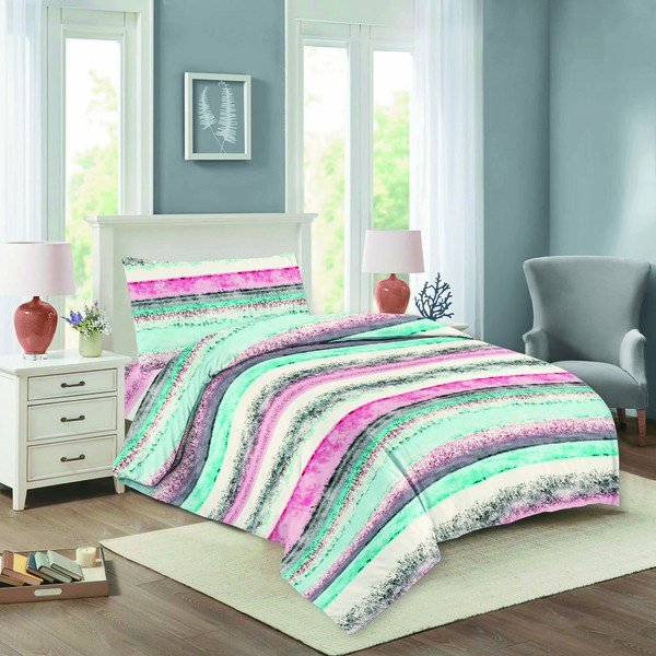 Bavlnené obliečky na jednolôžko v mentolovozelenej farbe/ružovej 140x200 cm Nela – Cotton House