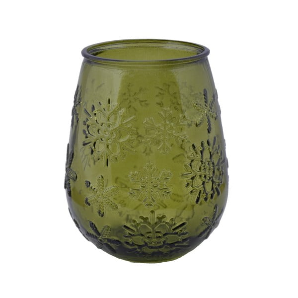 Zelená sklenená váza s vianočným motívom Ego Dekor Copos de Nieve, výška 13 cm