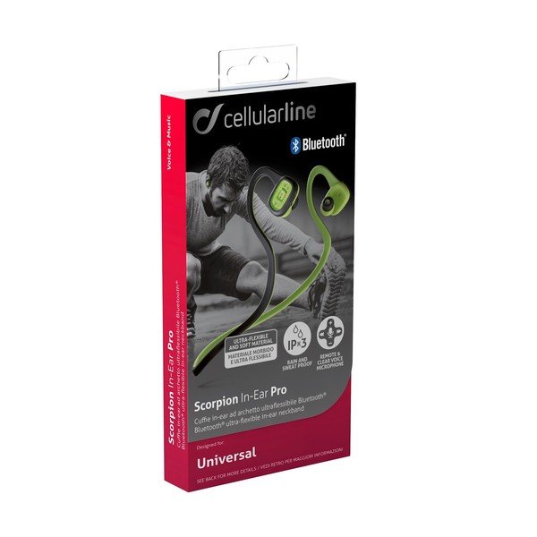 Čierno-zelené športové bezdrôtové In-ear slúchadlá CellularLine SCORPION, Bluetooth-image-2