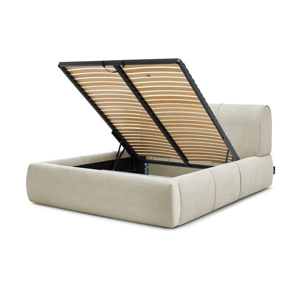 Béžová čalúnená dvojlôžková posteľ s úložným priestorom s roštom 160x200 cm Vernon – Bobochic Paris-image-4