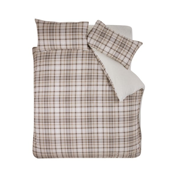 Hnedé obliečky na dvojlôžko s baránkom 200x200 cm Cosy Sherpa Check – Catherine Lansfield