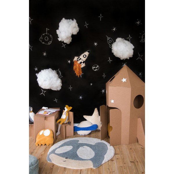 Sivo-krémový prateľný ručne tkaný vlnený detský koberec ø100 cm Astromouse – Lorena Canals-image-3