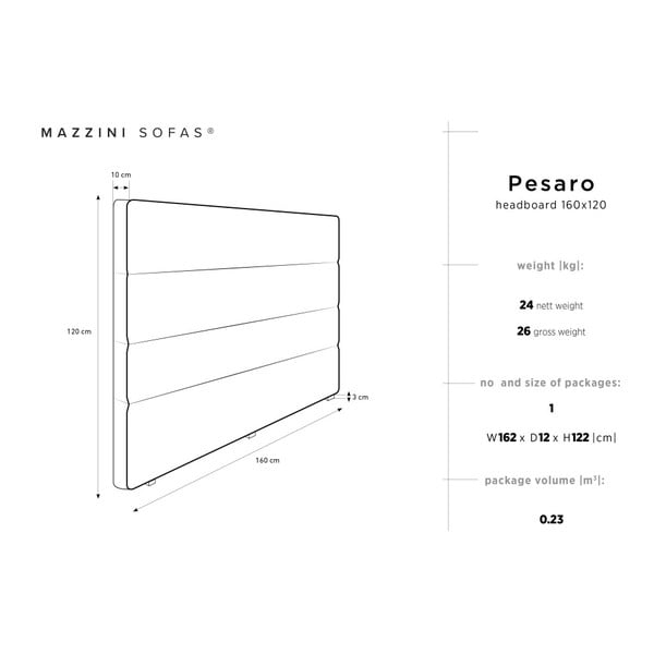 Svetlosivé čelo postele Mazzini Sofas Pesaro, 160 × 120 cm-image-4