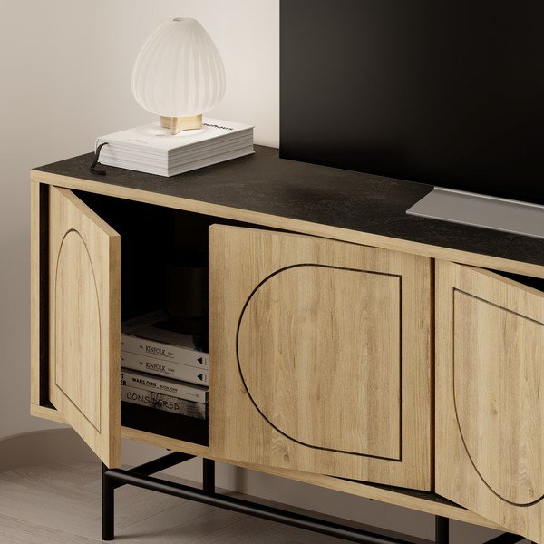 TV stolík v dekore duba v čierno-prírodnej farbe 149,5x56,5 cm Giana – Marckeric-image-4