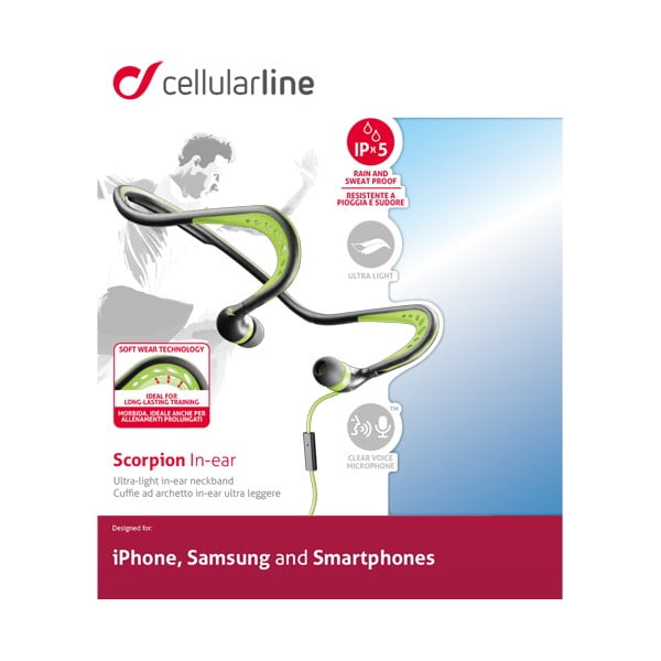Čierno-zelené športové ergonomické slúchadlá CellularLine Scorpion-image-1