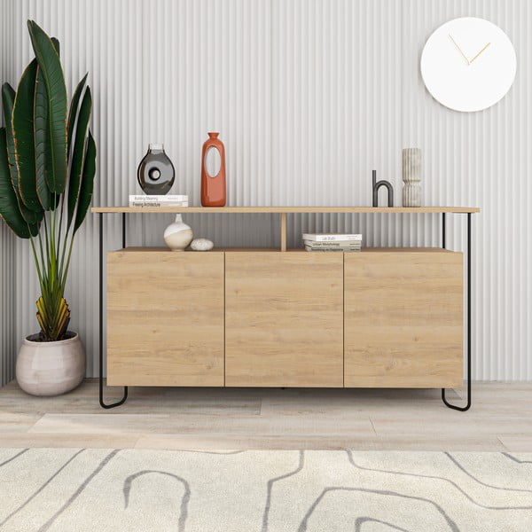 Nízka komoda v dekore duba v prírodnej farbe 130x80 cm Dilly – Marckeric-image-1